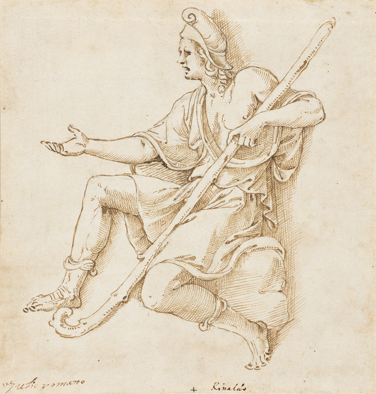 RINALDO MANTOVANO (DOMENICO RINALDO) (Mantua, early 16th century) A Seated Shepherd with a Crook.